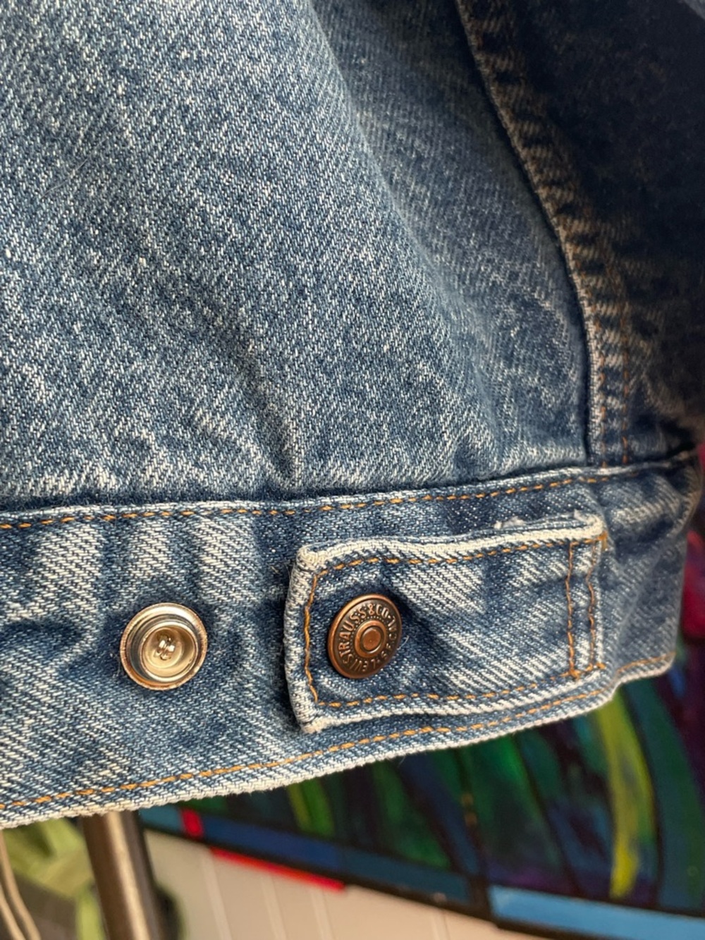 $49 SALE Vintage Levi's Blue Denim Sherpa Lined Trucker Jacket Rare 1970s Unisex - Picture 6 of 11
